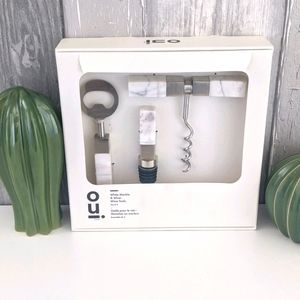 Indigo OUI white marble & silver wine tools